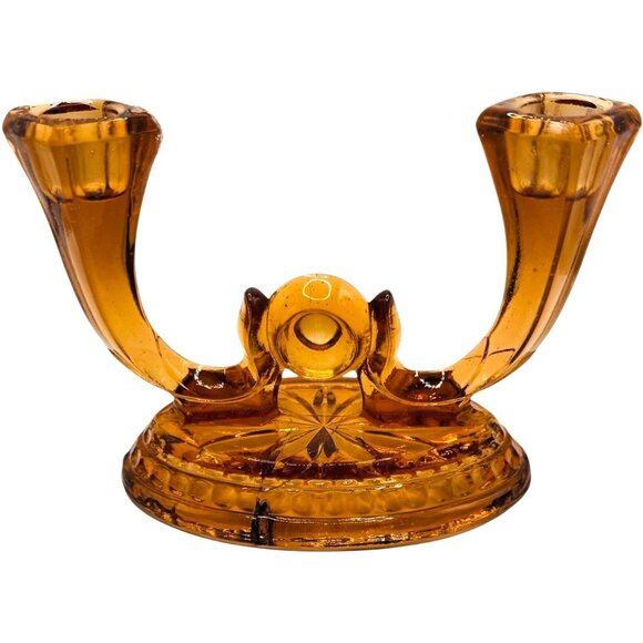Vintage Heisey Glass Double Candlestick Holder Intricate Starburst Design READ - Picture 1 of 16